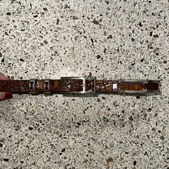 Vintage Cache brown leather silver embellishment buckle belt small s - Picture 5 of 7